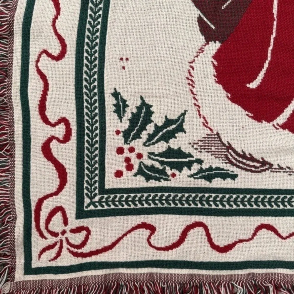Vintage Christmas Throw Blanket Santa Claus Red Green Vintage Goodwin Weavers